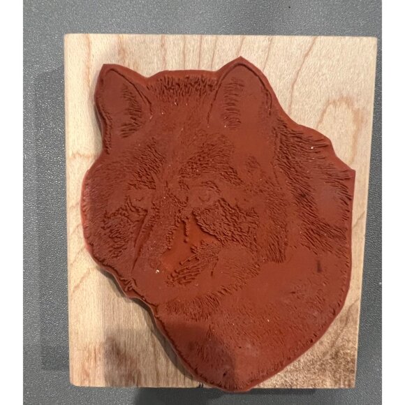 Vintage Wildlife Enterprises 1991 Wolf Portrait Wooden Mounted Rubber Stamp - Picture 3 of 4